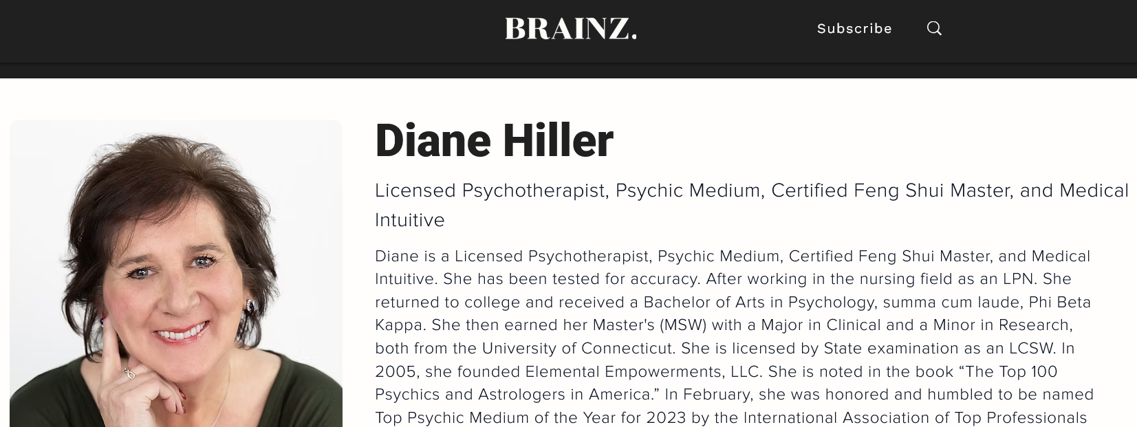 Brainz magazine DIane